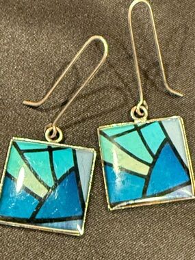 Spanish Souvenir Sagrada Familia Blue Glass Dangle Earrings
